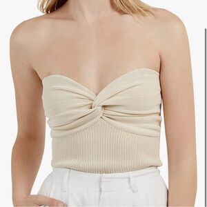 Cream Strapless Twist Knot Knit Bandeau Top